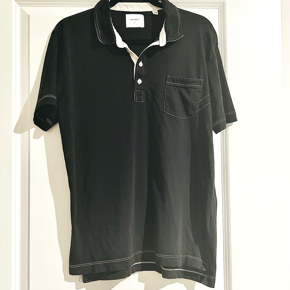 Mens Billey Reid black polo in black with white stitching